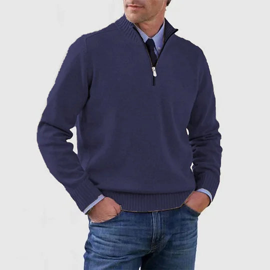 Men's Elegant Knit Zip Quarter Sweater - Navy