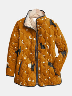 Eira | Quilted Jacket with a Black Cat Halloween Print