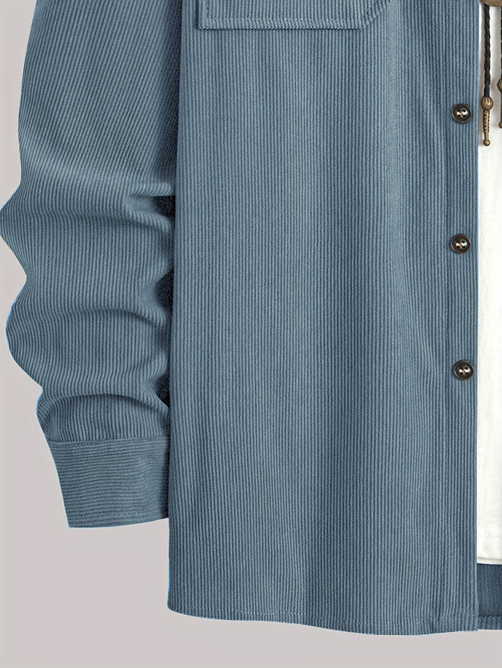 Men's Lapel Collar Double Pocket Overshirt