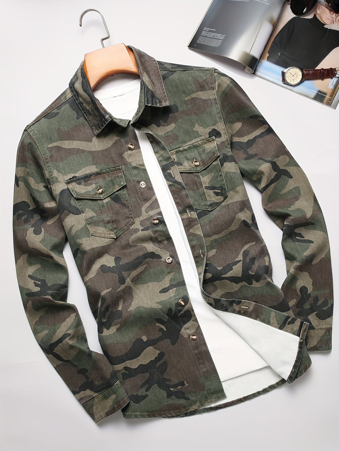 Men's Camouflage Regular Fit Pocket Overshirt