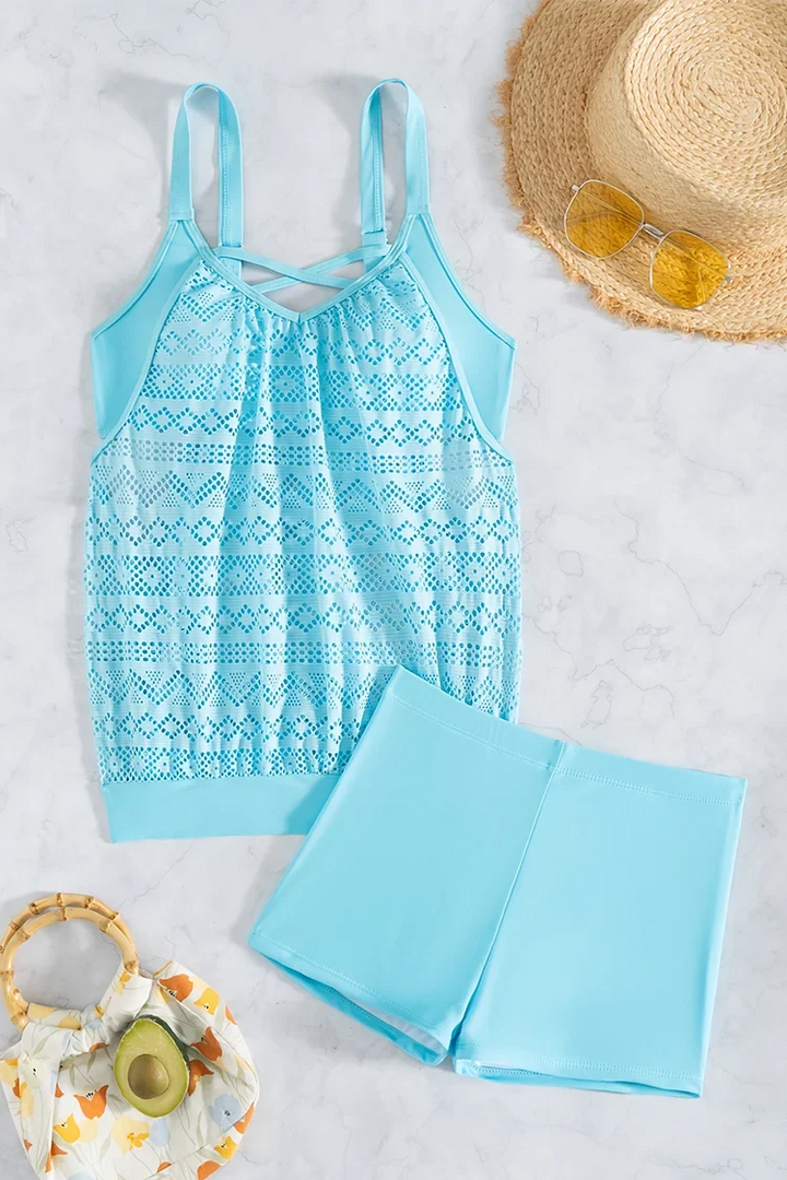 Crystal | Belly-Covering Lace Overlay Tankini Set