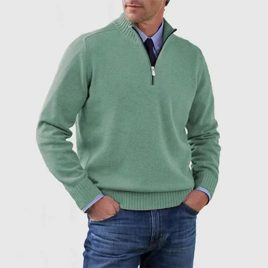 Men's Elegant Knit Zip Quarter Sweater - Green