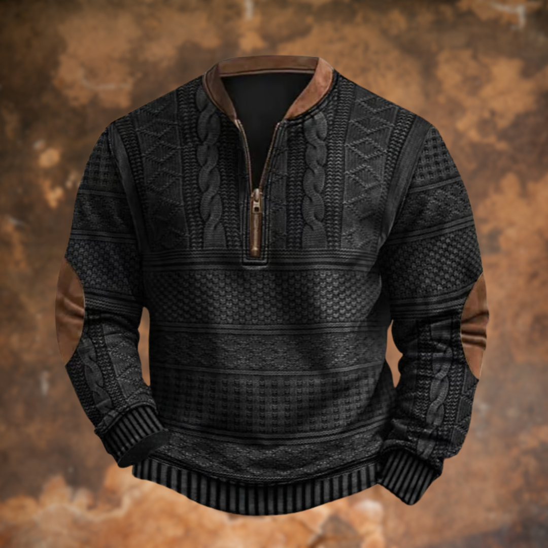 Men's Knit Quarter Zip Polo Sweater - Black
