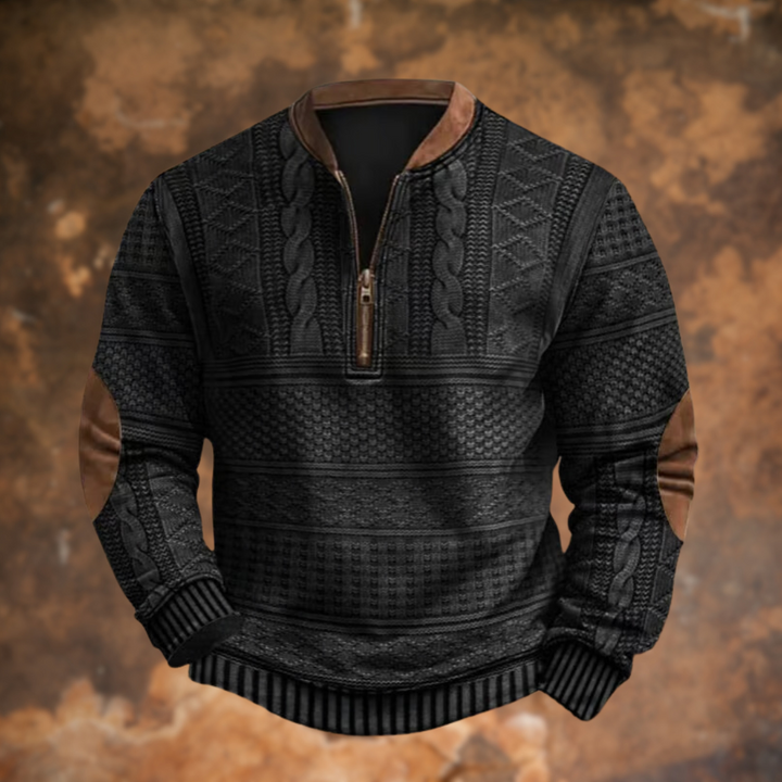 Men's Knit Quarter Zip Polo Sweater - Black