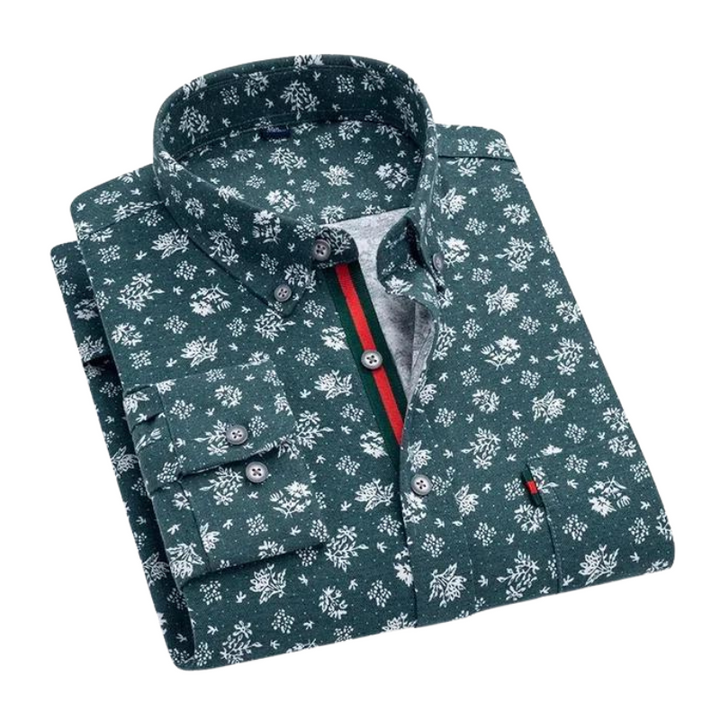 Men’s Printed Dress Shirt | Slim Fit Long Sleeve | Contrast Stripe Placket