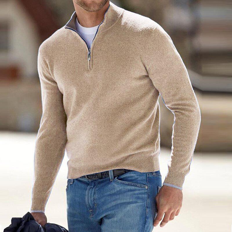 Men's Classic Knit Quarter Zip Sweater - Beige
