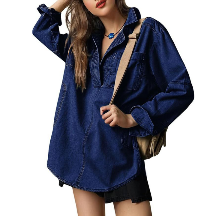Nisha™ | Chic V-Neck Loose Fit Long-sleeve Top