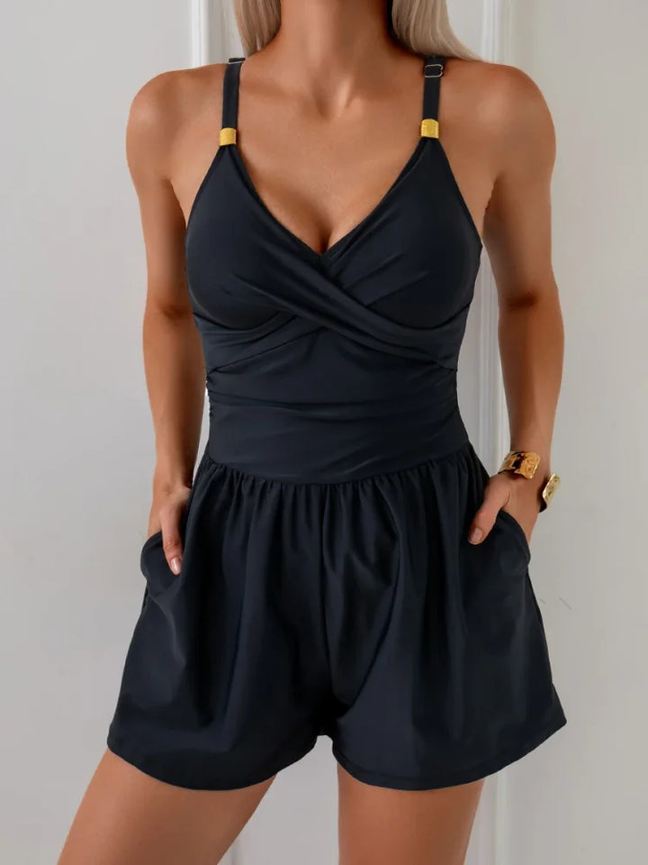 Sloane | Ruched Swim Romper With Pockets