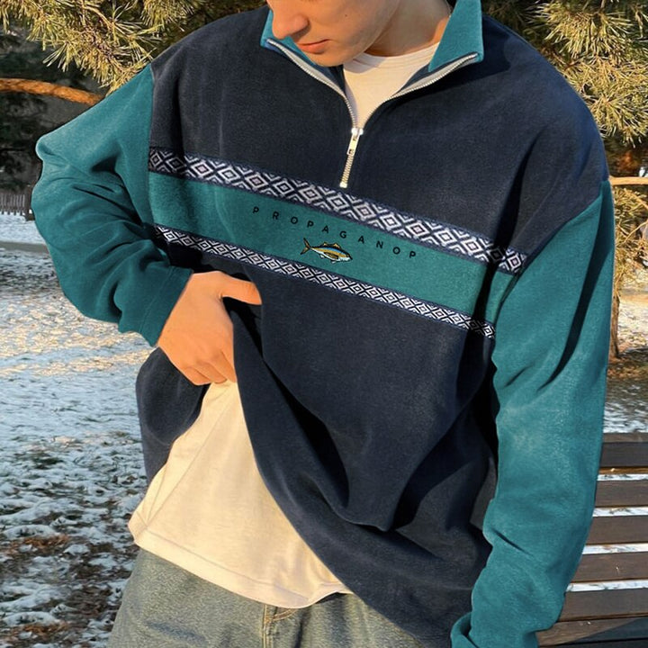 Oversized Quarter Zip Sweater Men - Blue