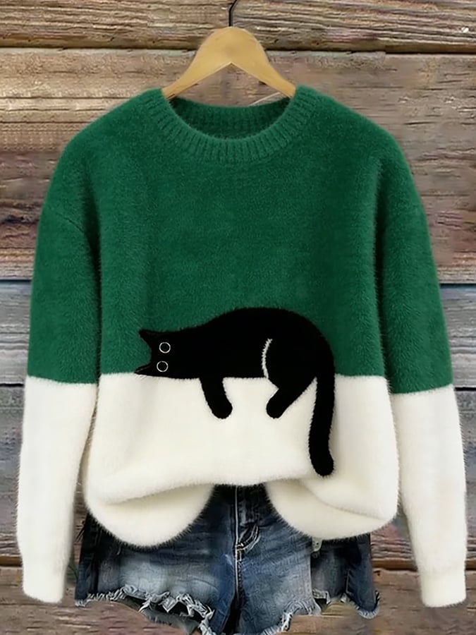 Colette | Cosy Cat-Print Pullover Sweater