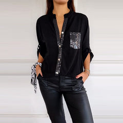 Danica | Festive Sequin Cotton Blouse with a Chest Pocket