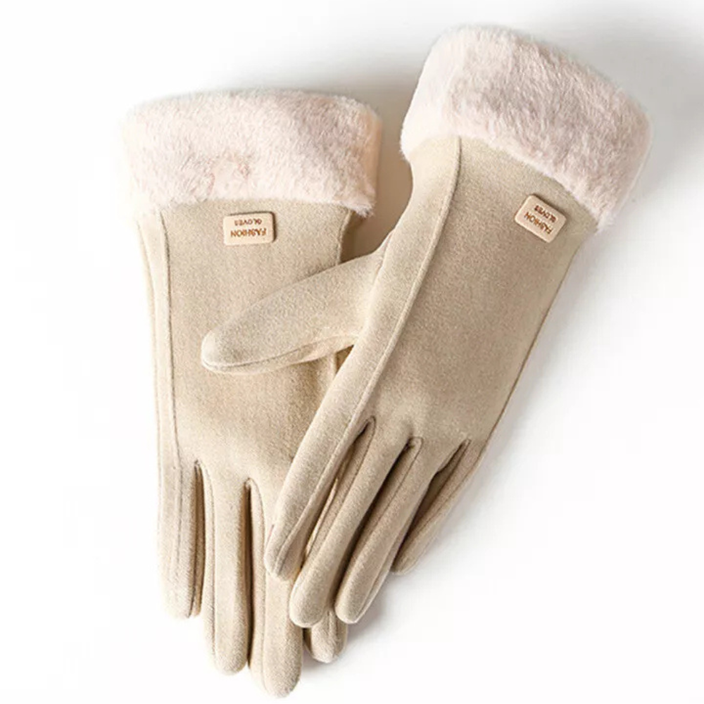 Women's Elegant Insulated Warm Knit Winter Gloves - Beige