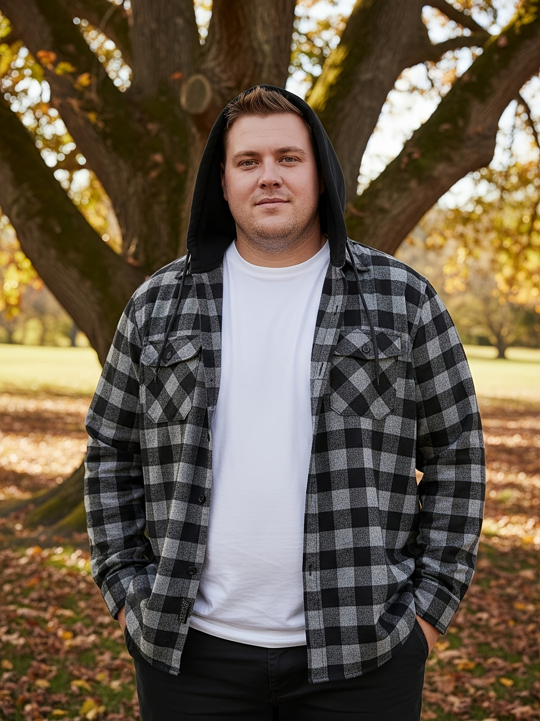 Men's Plus Size Hooded Relaxed Fit Overshirt