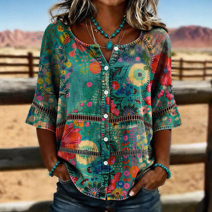 Seren | Button-Front Floral Blouse