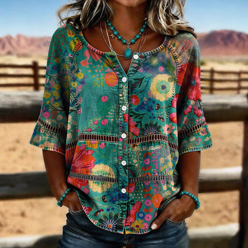 Seren | Button-Front Floral Blouse