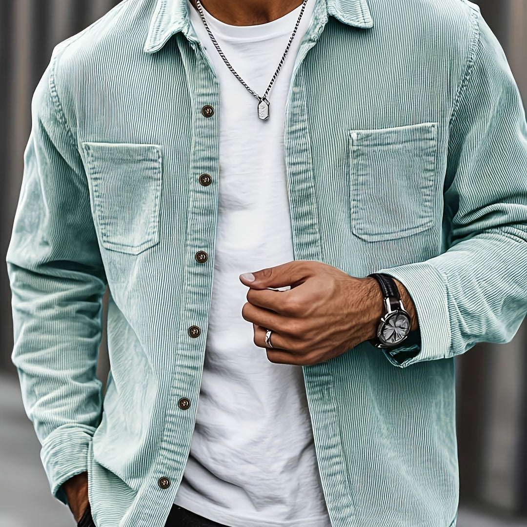 Men's Lapel Collar Double Pocket Overshirt