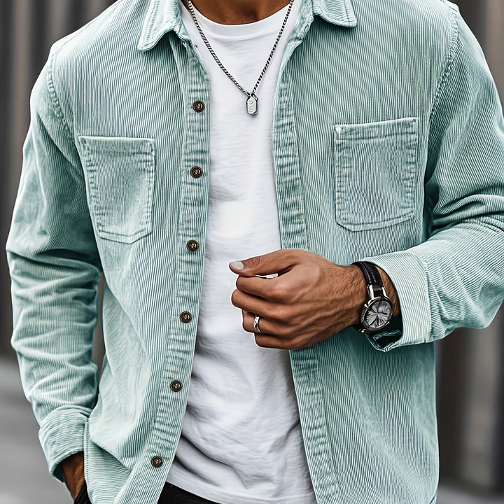 Men's Lapel Collar Double Pocket Overshirt