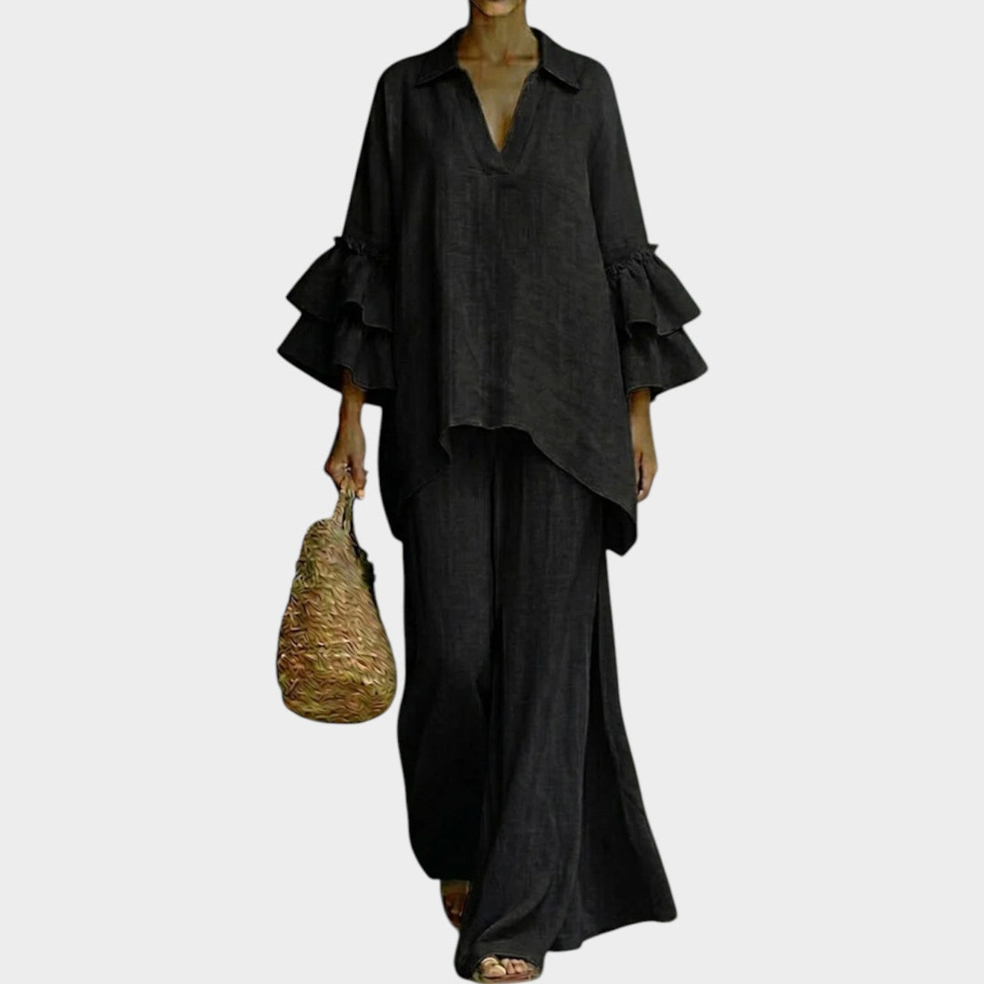 Lucienne | Collared V-Neck Two-Piece Set