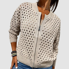 Lisette | Zip-Front Knit Cardigan with an Openwork Pattern