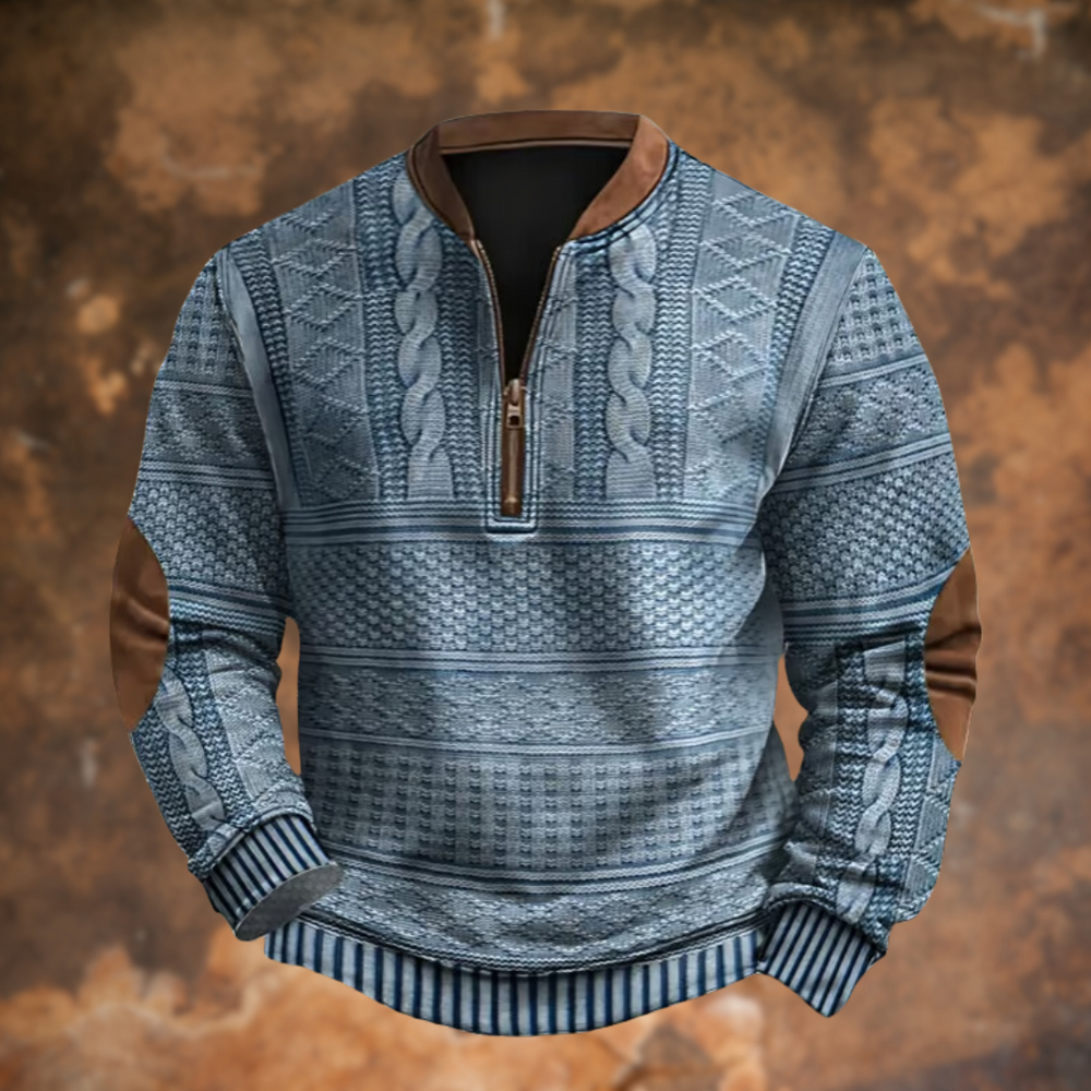 Men's Knit Quarter Zip Polo Sweater - Blue