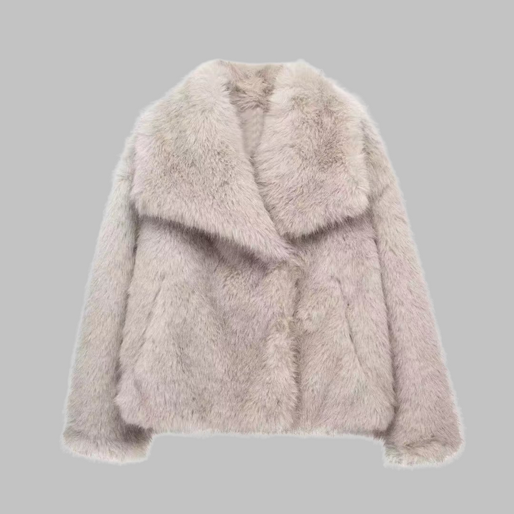 Women's Elegant Winter Faux Fur Coat - Apricot