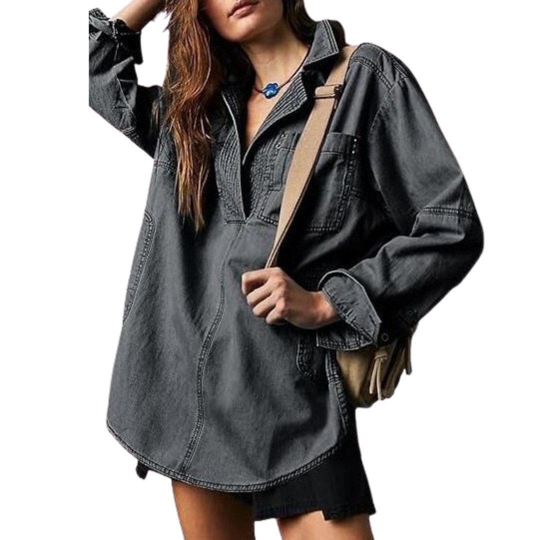 Nisha™ | Chic V-Neck Loose Fit Long-sleeve Top