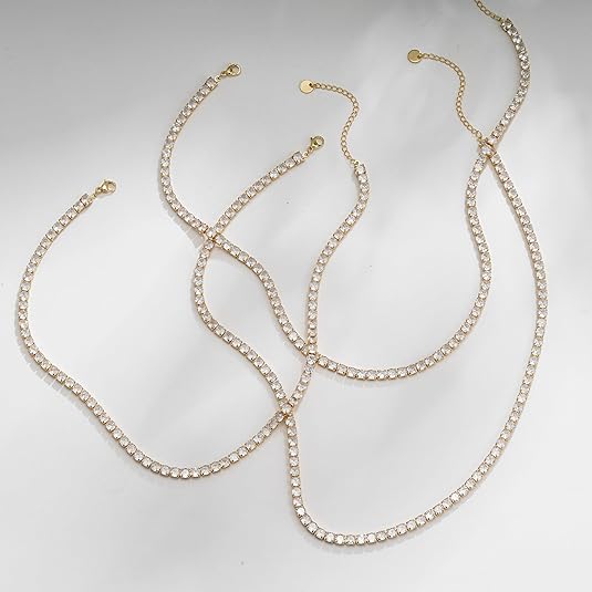Women's Chic Choker Diamond Tennis Necklace - Gold