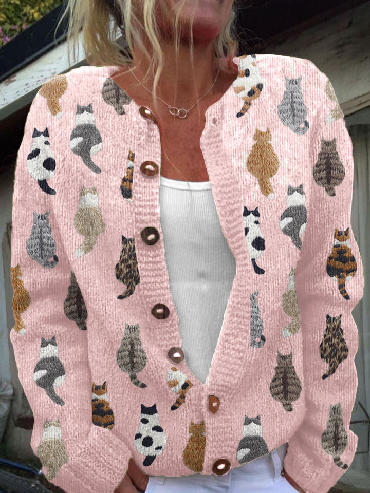 Greta women's cat print cardigan sweater - photo 2