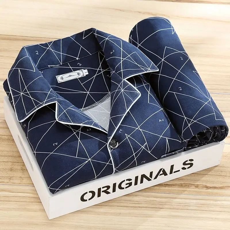 Men's Lounge Matching Long Indigo Pajama Set - Storm Grey