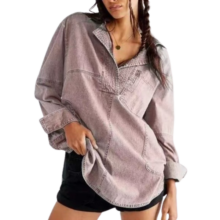 NALINAE™ | Chic V-Neck Denim Tunic Top