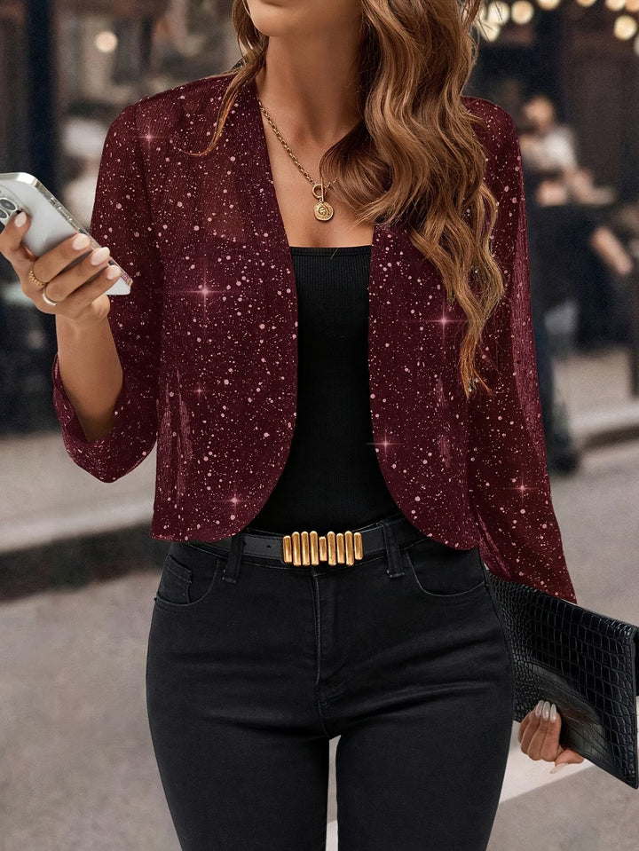 Women's Sparkly Long Sleeve V-Neck Sequin Top - Burgundy
