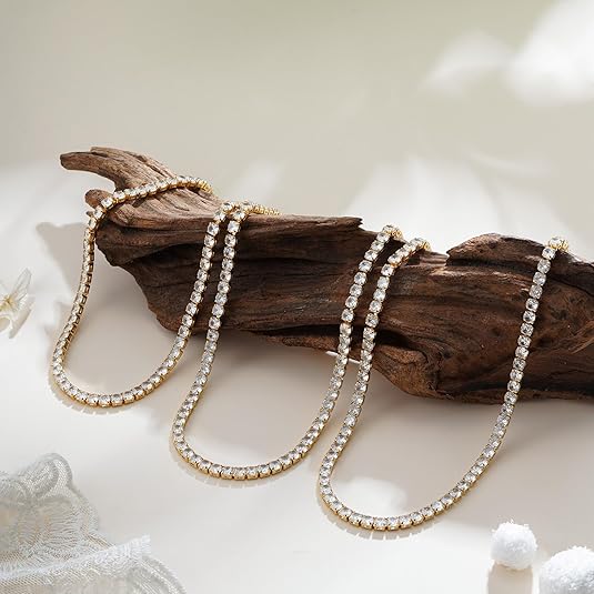 Women's Chic Choker Diamond Tennis Necklace - Gold