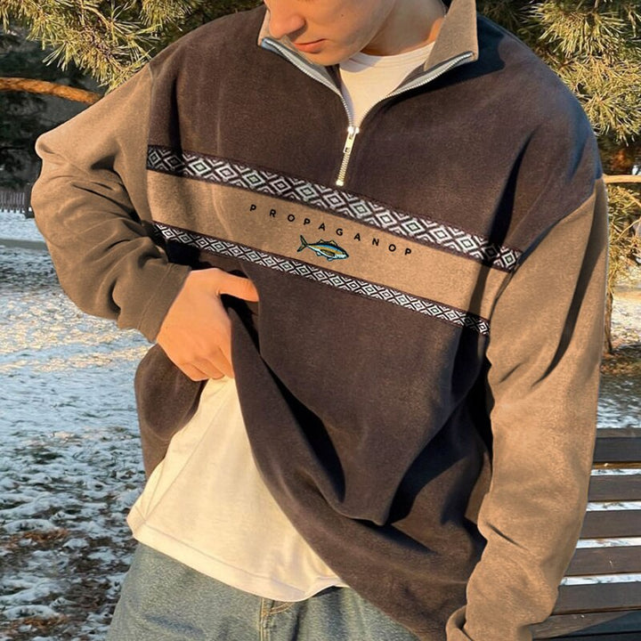 Oversized Quarter Zip Sweater Men - Brown
