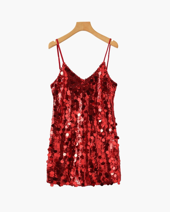 Women's Tank Sequin V-Neck Mini Going Out Top - Red