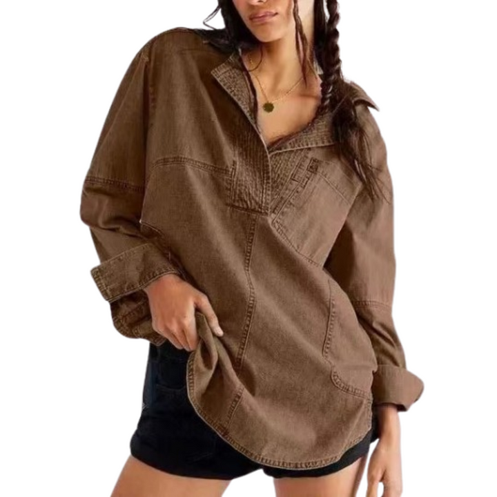Nisha™ | Chic V-Neck Loose Fit Long-sleeve Top