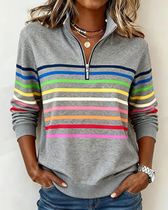 Margot | Cosy Half-Zip Sweatshirt with Bright Stripes