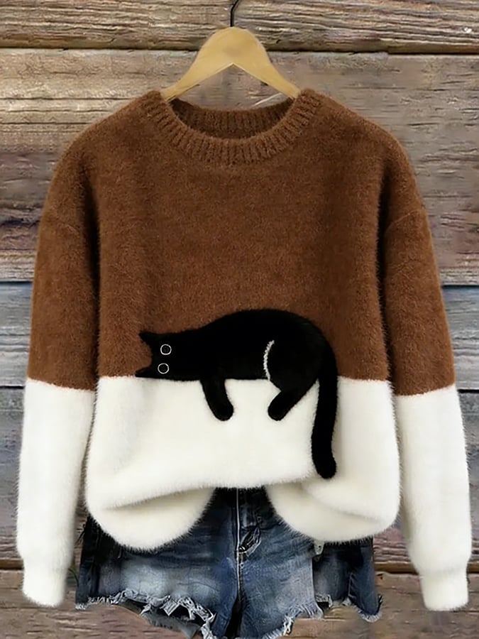 Colette | Cosy Cat-Print Pullover Sweater