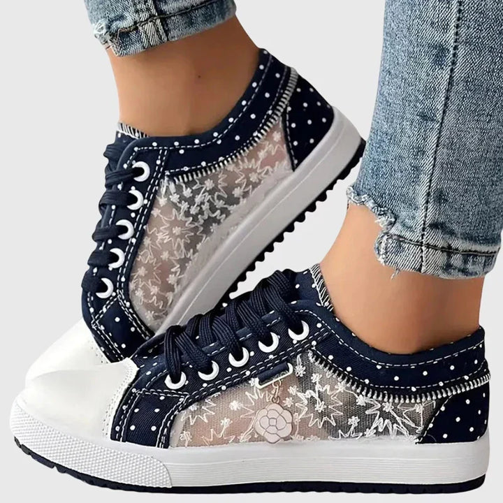 Women's Wide Toe Box Lace-Up Orthopedic Sneakers - Navy