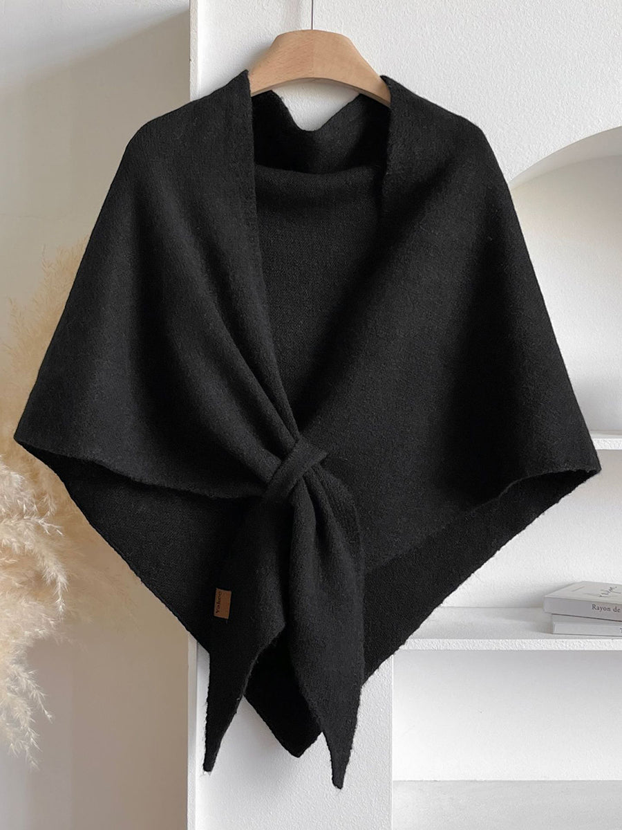 Women's Alpaca Wool Winter Triangle Scarf - Black