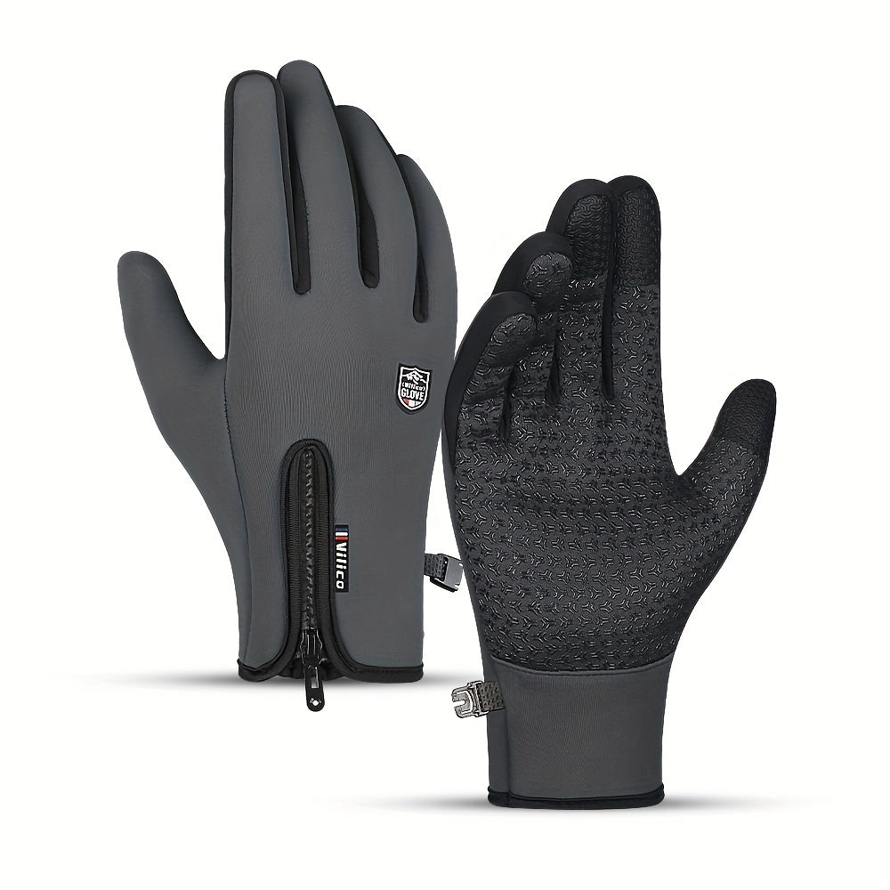 Men's Warm Winter Knit Touchscreen Ski Gloves - Grey