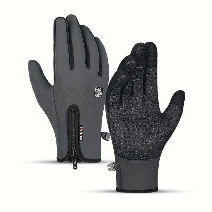 Men's Warm Winter Knit Touchscreen Ski Gloves - Grey