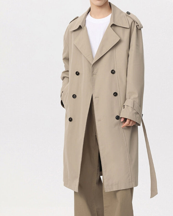 Men's Double-Breasted Relaxed Midi Peacoat - Beige