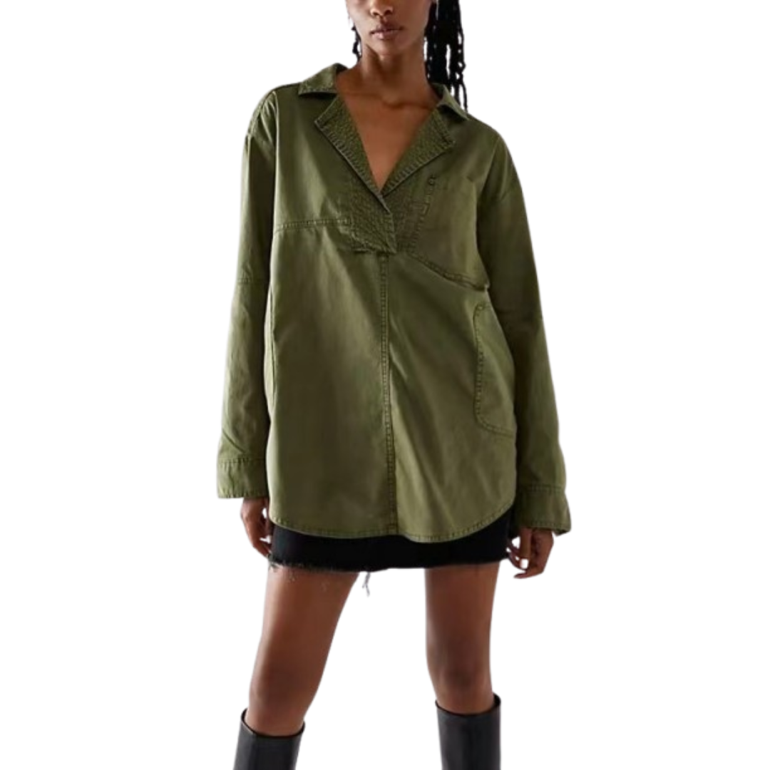 Nisha™ | Chic V-Neck Loose Fit Long-sleeve Top