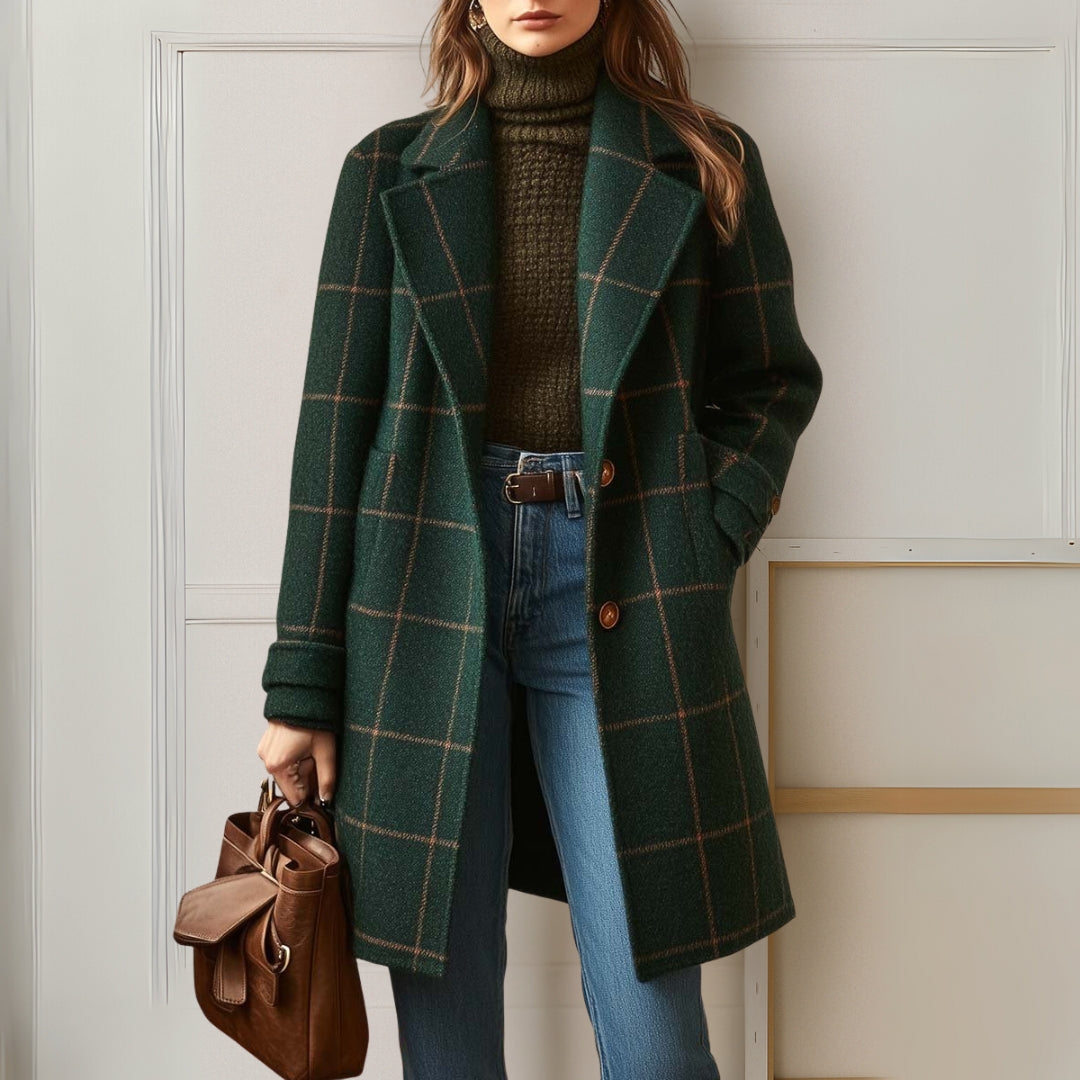 Women's Long Wool Tweed Plaid Coat