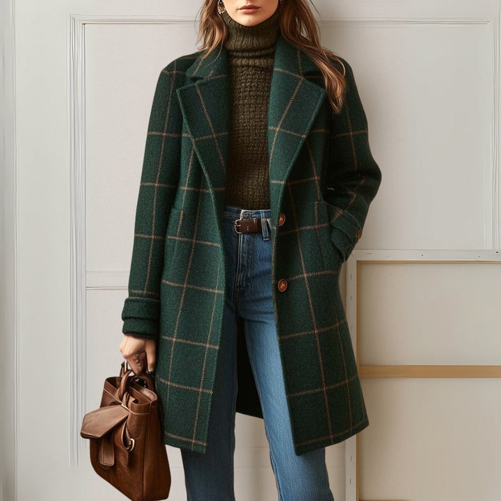 Women's Long Wool Tweed Plaid Coat