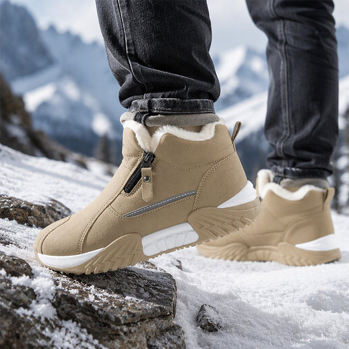 Men's Leather Winter Slip On Thermal Knit Snow Boots - Grey