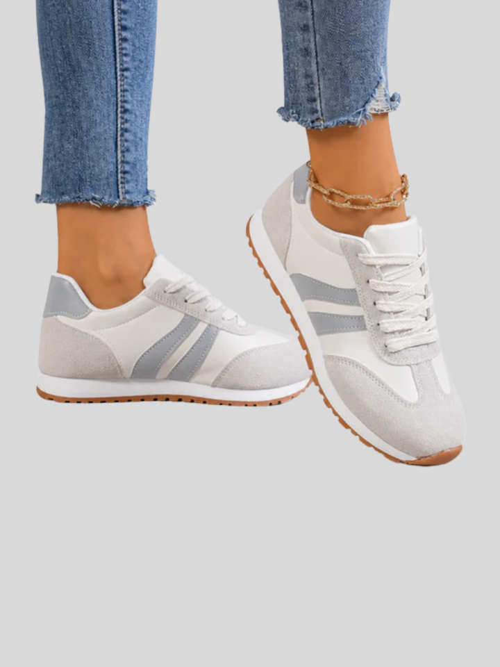 Women's Chic Lace-Up Orthopedic Sneakers - White and Grey
