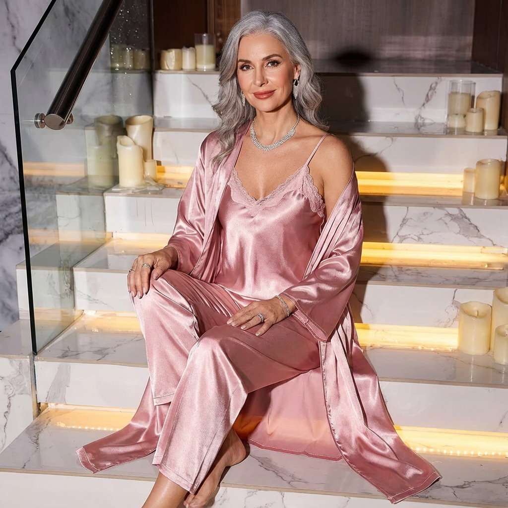 Women's Classic Breathable Silk-Feel Satin Robe Set