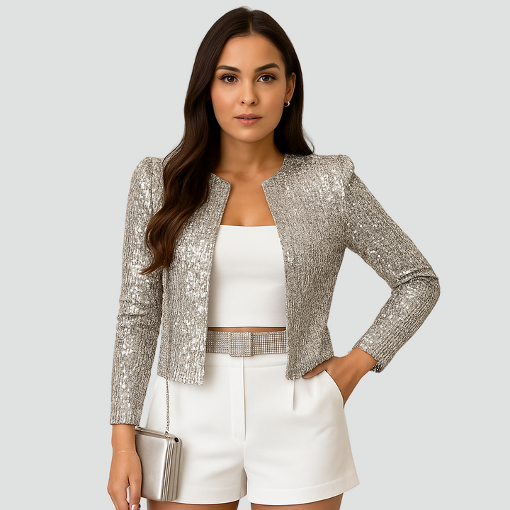 Sparkly Sequin Long Sleeve Crop Top - Silver
