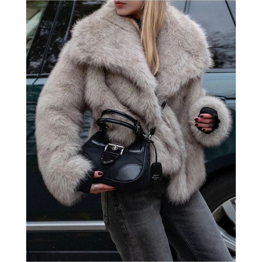 Women's Elegant Faux Fur Winter Coat - Grey